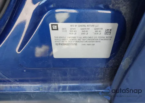 2013 Chevrolet Cruze Ls Auto z USA, uszkodzony, nr VIN 1G1PA5SH9D7179785